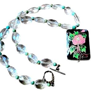 Vintage Enamel Floral Beaded Necklace